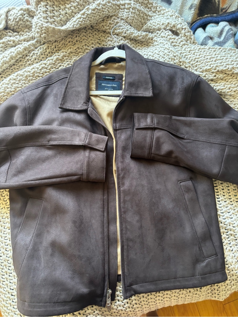 Abercrombie & Fitch Men's Dark Brown Suede Bomber Jacket